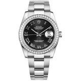 Rolex Datejust 36 Reference 116244 Sunbeam Black Roman Numeral Dial Diamond Bezel Oystersteel Oyster Bracelet
