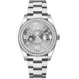 Rolex Datejust 36 Reference 116244 Silver Floral Motif Dial Diamond Bezel Oystersteel Oyster Bracelet