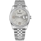 Rolex Datejust 36 116244 Silver Wave Pattern Diamond Dial and Bezel Jubilee Bracelet