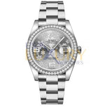 Rolex Datejust 116244 36mm Silver Floral Dial Diamond Bezel Stainless Steel Oyster Bracelet