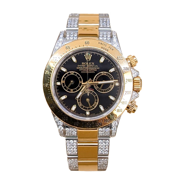Rolex Daytona 116523 Black Dial Aftermarket Iced Out Bracelet and Lugs 40mm