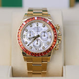 Rolex Cosmograph Daytona 116578SACO 40mm Yellow Gold Orange Sapphire Bezel Mother-of-Pearl Diamond Dial