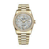 Rolex Day-Date 118348 36mm Yellow Gold Diamond Bezel Meteorite Dial President Bracelet