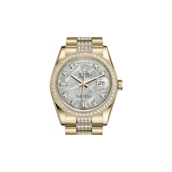 Rolex Day-Date 118348 36mm Yellow Gold Meteorite Diamond Dial Diamond President Bracelet