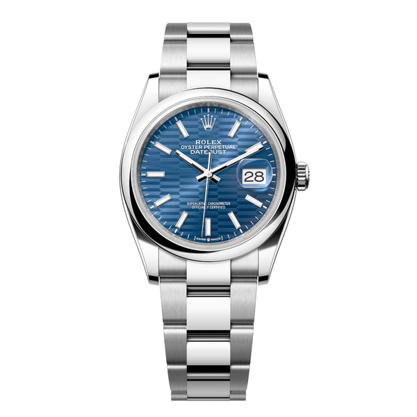 Rolex Datejust 36 Reference 126200-0022 Bright Blue Fluted Motif Dial Oystersteel Watch