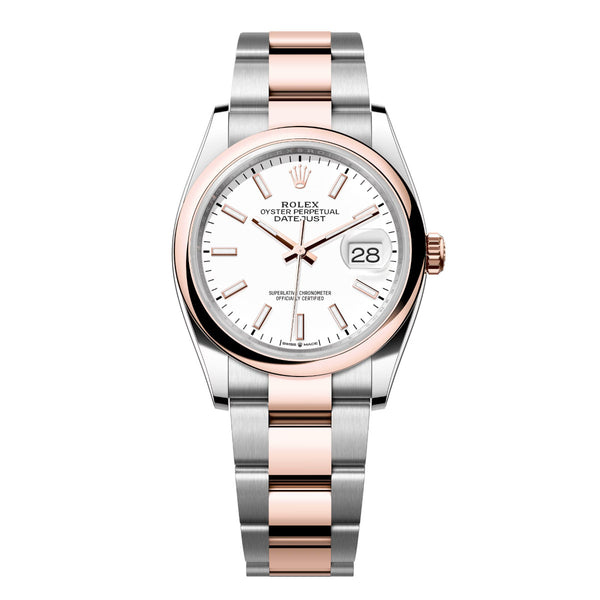Rolex Datejust 36 126201-0018 White Dial Everose Rolesor Oyster Bracelet Watch
