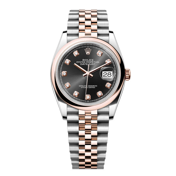 Rolex Datejust 36 Reference 126201-0019 Black Diamond Dial Everose Rolesor Jubilee Bracelet