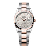 Rolex Datejust 36 126201-0032 Silver Palm Motif Dial Everose Rolesor Oyster Bracelet
