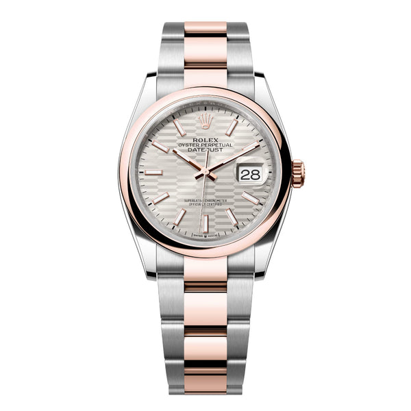 Rolex Datejust 36 126201-0034 Silver Fluted Motif Dial Everose Rolesor Oyster Bracelet