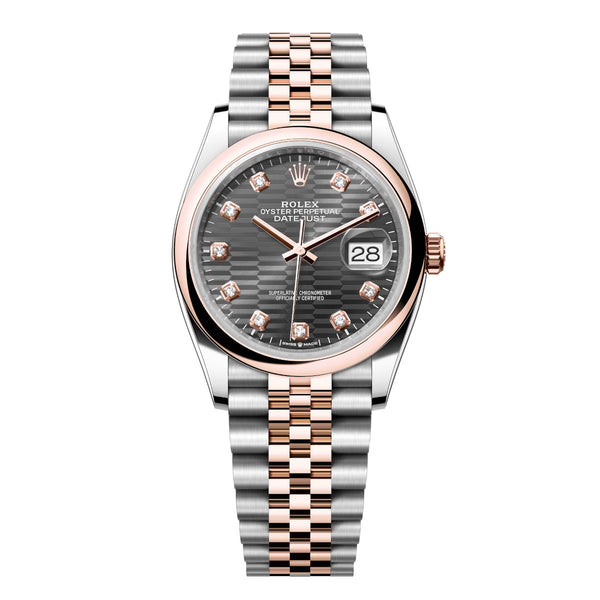 Rolex Datejust 36 126201-0041 Slate Fluted Motif Dial Domed Bezel Jubilee Bracelet Everose Rolesor