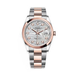 Rolex Datejust 36 126201-0038 Silver Palm Motif Dial Everose Rolesor Oyster Bracelet Watch