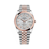 Rolex Datejust 36 126201-0037 Silver Palm Motif Diamond Dial Everose Rolesor Jubilee Bracelet Watch