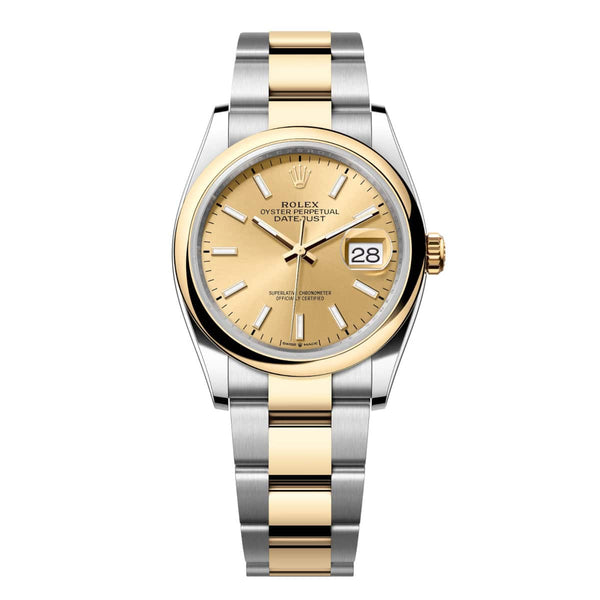 Rolex Datejust 36 126203-0016 Champagne Dial Yellow Rolesor Domed Bezel Oyster Bracelet