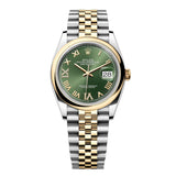 Rolex Datejust 36 126203-0025 Olive Green Diamond Dial Yellow Rolesor Domed Bezel Jubilee Bracelet