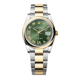 Rolex Datejust 36 126203-0026 Olive Green Diamond Dial Yellow Rolesor Domed Bezel Oyster Bracelet