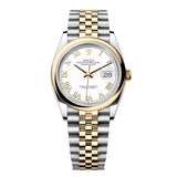 Rolex Datejust 36 126203-0029 White Roman Dial Yellow Rolesor Domed Bezel Jubilee Bracelet