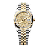 Rolex Datejust 36 126203-0043 Champagne Palm Motif Diamond Dial Yellow Rolesor Domed Bezel Jubilee Bracelet