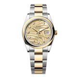 Rolex Datejust 36 ref. 126203-0044 Champagne Palm Motif Diamond Dial Yellow Rolesor Oyster Bracelet