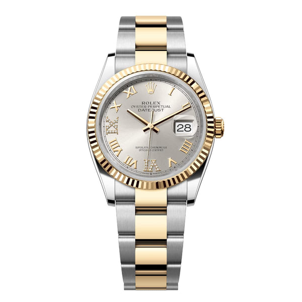 Rolex Datejust 36 126233-0032 Silver Diamond-Set Dial Yellow Rolesor Oyster Bracelet