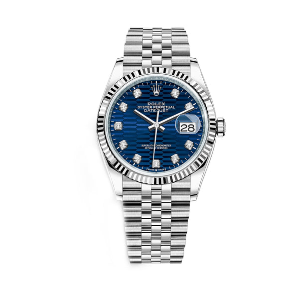 Rolex Datejust 36 Reference 126234-0057 Blue Fluted Motif Diamond Dial Jubilee Bracelet