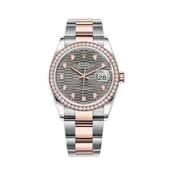 Rolex Datejust 36 126281RBR-0029 Slate Fluted Motif Dial Diamond Bezel Everose Rolesor Oyster Bracelet