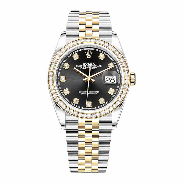 Rolex Datejust 36 126283RBR-0007 Bright Black Diamond Dial Jubilee Bracelet Watch