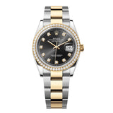 Rolex Datejust 36 Reference 126283RBR-0008 Bright Black Diamond Dial Yellow Rolesor Oyster Bracelet