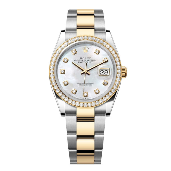 Rolex Datejust 36 126283RBR-0010 White Mother-of-Pearl Diamond Dial Yellow Rolesor Oyster Bracelet