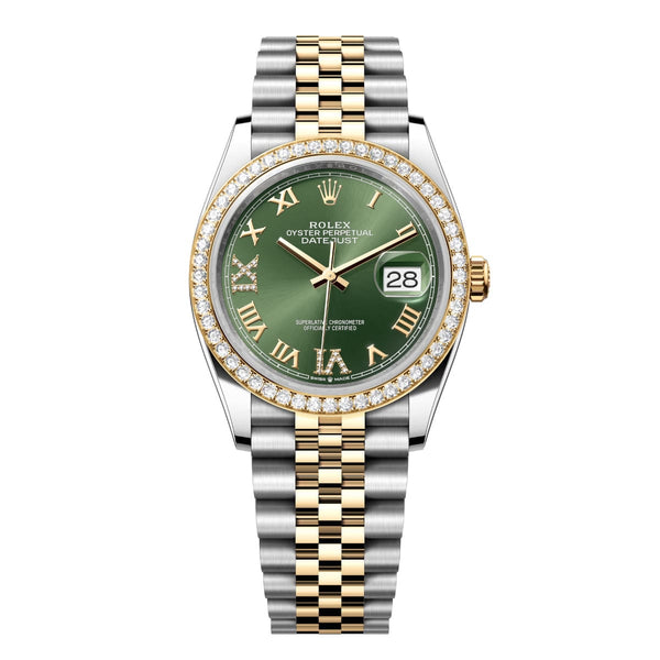 Rolex Datejust 36 Reference 126283RBR-0011 Olive Green Diamond Dial Jubilee Bracelet