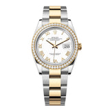 Rolex Datejust 36 Reference 126283RBR-0016 White Roman Numeral Dial Diamond-Set Bezel Yellow Rolesor Oyster Bracelet