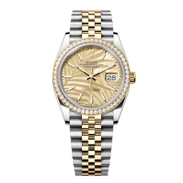 Rolex Datejust 36 126283RBR-0023 Golden Palm Motif Dial Diamond Bezel Jubilee Bracelet