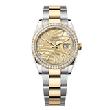Rolex Datejust 36 Reference 126283RBR-0024 Golden Palm Motif Dial Diamond-Set Bezel Oyster Bracelet