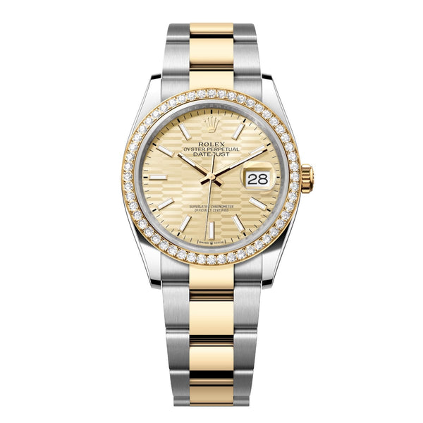 Rolex Datejust 36 126283RBR-0026 Golden Fluted Motif Dial Diamond-Set Bezel Oyster Bracelet