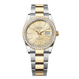 Rolex Datejust 36 126283RBR-0026 Golden Fluted Motif Dial Diamond-Set Bezel Oyster Bracelet