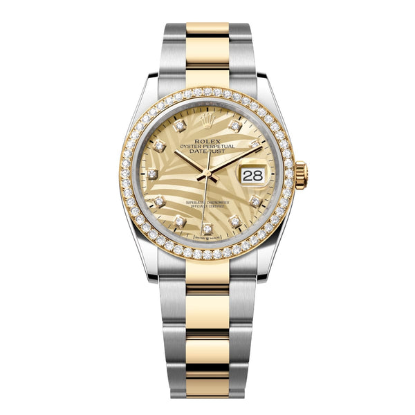 Rolex Datejust 36 126283RBR-0030 Golden Palm Motif Diamond-Set Bezel Oyster Bracelet