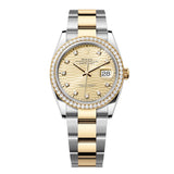 Rolex Datejust 36 Reference 126283RBR-0032 Golden Fluted Motif Diamond Dial and Bezel Oyster Bracelet