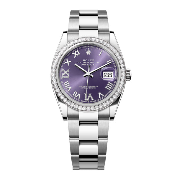 Rolex Datejust 36 126284RBR-0014 Aubergine Diamond Dial White Rolesor Oyster Bracelet