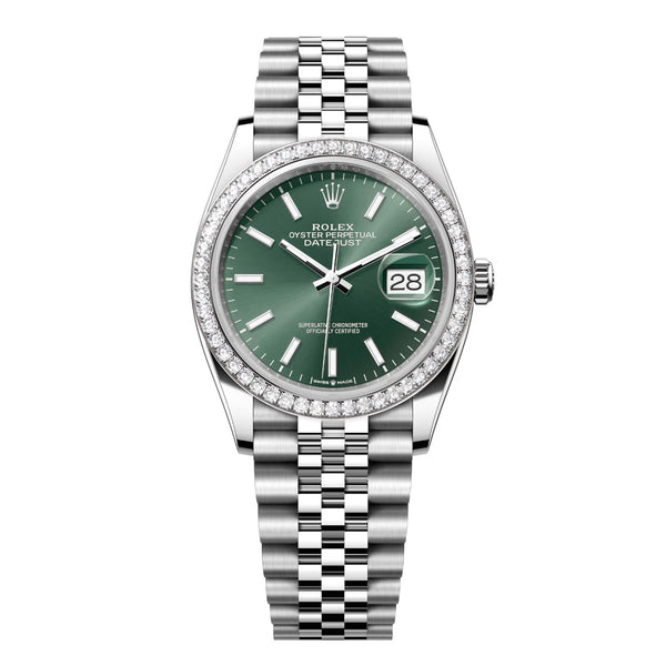 Rolex Datejust 36 126284RBR-0043 Green Dial Diamond Bezel Jubilee Bracelet