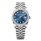 Rolex Datejust 36 126284RBR-0049 Bright Blue Fluted Motif Dial Diamond Bezel Jubilee Bracelet