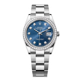 Rolex Datejust 36 126284RBR-0050 Blue Fluted Motif Diamond Dial White Rolesor Oyster Bracelet