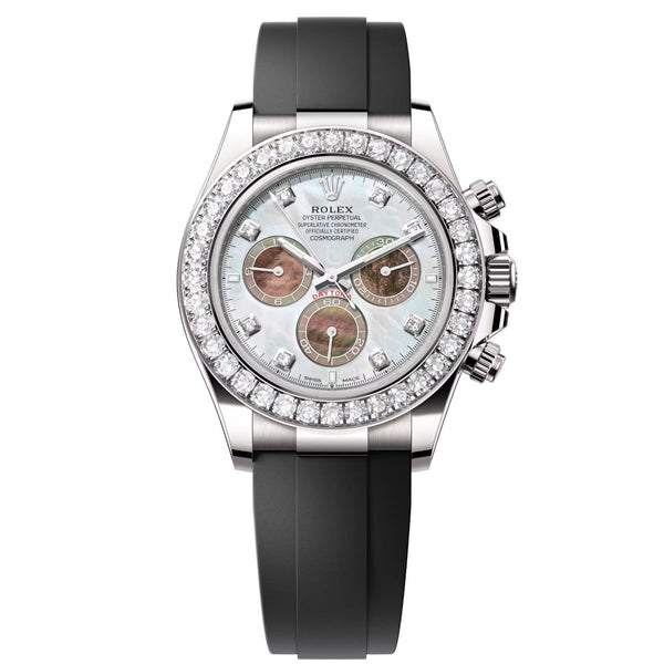 Rolex Cosmograph Daytona 126589RBR-0001 40mm White Gold Diamond-Set Bezel Oysterflex