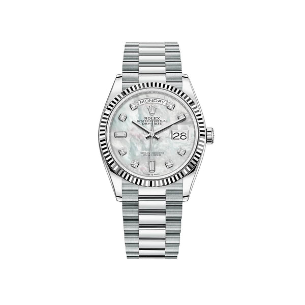 Rolex Day-Date 36 128236-0002 Platinum MOP Diamond Dial