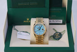 Rolex Day-Date 36 128238-0071 18K Yellow Gold Turquoise Diamond Dial President Bracelet