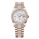 Rolex Day-Date 36 128345RBR-0030 Everose Gold Diamond-Set President Bracelet White Mother-of-Pearl Dial