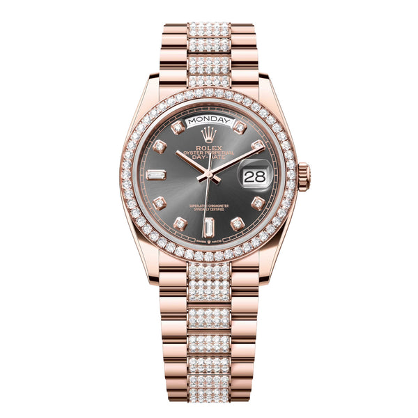 Rolex Day-Date 36 Reference 128345RBR-0053 Slate Diamond Dial Everose Gold President Bracelet