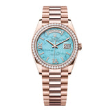 Rolex Day-Date 36 Reference 128345RBR-0064 Turquoise Diamond Dial Everose Gold President Bracelet