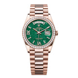 Rolex Day-Date 36 Reference 128345RBR-0068 Everose Gold Green Aventurine Diamond Dial President Bracelet