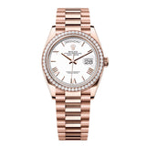 Rolex Day-Date 36 128345RBR-0070 White Dial Diamond Bezel Everose Gold President Bracelet