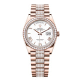 Rolex Day-Date 36 128345RBR-0071 White Roman Numeral Dial Everose Gold Diamond President Bracelet