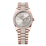 Rolex Day-Date 36 Reference 128345RBR-0082 Everose Gold Diamond President Bracelet Silver Dial
